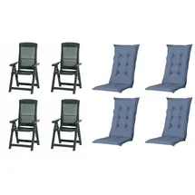 PROGARDEN Tampa Klappsessel 60 x 61 x 109 cm grün 4 St. inkl. 4 x Auflagen kobalt