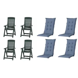 PROGARDEN Tampa Klappsessel 60 x 61 x 109 cm grün 4 St. inkl. 4 x Auflagen kobalt