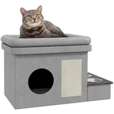 PawHut Katzenhaus, mit Futternapf und Liegedach grau 78L x 48B x 49,5H cm