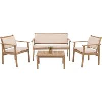 MCW Garten-Garnitur MCW-O19, Lounge-Set Sitzgruppe Bank Sessel Tisch, Holz