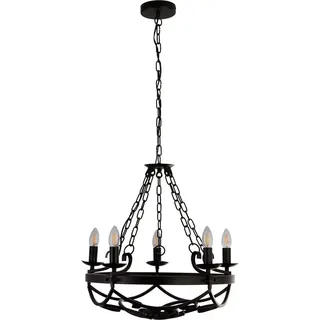 Searchlight Kronleuchter Cartwheel III, 5-flg., Ø 54 cm, schwarz, Metall