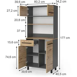 Vicco Küchenbuffet Pure 80,2 x 40,5 cm Artisan-Eiche/Anthrazit