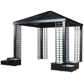 Sojag Alu Pavillon Havana 1010 Hardtop Pavillon inkl. Pflanzkübel Schwarz 298x298x294 cm