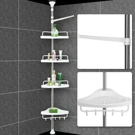 DEUBA Deuba® Teleskop Duschablage ohne Bohren 4 Ablagen 92-306 cm höhenverstellbar Edelstahl silber Duschregal Teleskopregal Bad Regal Eckregal Duschkorb
