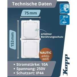 Kopp Klappdeckelsteckdose 2-fach Arktisweiß