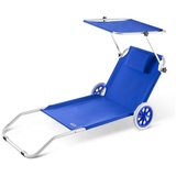 CASARIA Strandliege Klappbar mit Dach Alu Sonnenliege mit Rollen Kissen Gartenliege Blau