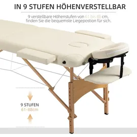 Homcom Massagetisch, klappbare Massageliege, höhenverstellbarer Massagebank, Massagebett mit Kopfstütze, für Spa, Salon, Kunstleder, Holz, Creme