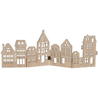 Spetebo Deko Holz Skyline klappbar 50 x 22 cm - Natur - Weihnachts Stadt Silhouette zur Tischdekoration - Weihnachtsdeko Tischdeko für Weihnachten Weihnachtsstadt Häuserzeile