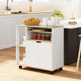 Homcom Küchenwagen Servierwagen Mit Schrank, Verschiebbaren Und Verstellbaren Einlegeböden, Rollwagen Küchenregal Mit Arbeitsplatte, Rollen Für Esszimmer, 80 X 40 X 82 Cm, Weiß - Homcom