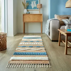 Läufer FLAIR RUGS "Medina", blau, B:60cm H:12mm L:230cm, Baumwolle, Jute, Wolle, Teppiche, Boho-Look, aus Naturfasern wie Wolle & Jute, Teppichläufer