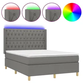 vidaXL Boxspringbett mit Matratze & LED Dunkelgrau 140x190 cm Stoff