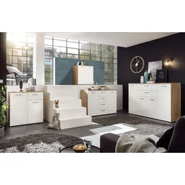 HBZ Kommode PABLO Weiß - Modernes Sideboard mit 4 Türen, 2 Schubkästen, 5 Einlegeböden verstellbar