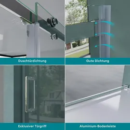 mai & mai Nischentür Duschtür Schiebetür 135 x 195 cm transparent Sicherheitsglas Ter04