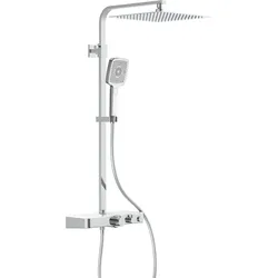 Schütte Duschsystem OCEAN, Edelstahl Regendusche mit Thermostat und Ablage, Handbrause mit 3 Funktionen, Duschbrause Chrom/Weiß