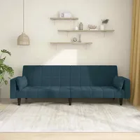 vidaXL Schlafsofa 2-Sitzer mit 2 Kissen Blau Samt