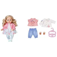 Baby Annabell Zapf Creation 706480 Little Sophia 36cm & 704127 Little Spieloutfit 36 cm - Puppenoutfit mit Bluse, Jacke, Hose, Schuhe und Kleiderbügel