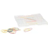 Geometriebrett quadratisch transparent 23 cm aus RE-Plastic° - stapelbar - mit 25 Gummiringen im Polybeutel