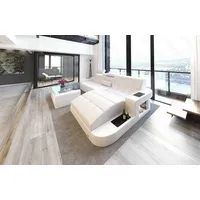 Sofa Dreams Ecksofa Wave L Form Ledersofa LED, 4-Sitzer, Echtleder Premium, komplett Weiß, Ottomane rechts, USB weiß