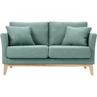Skandinavisches Sofa aus graugrünem Stoff mit Samteffekt und hellem Holz 2-Sitzer OSLO