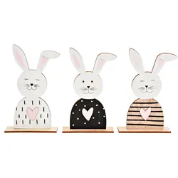 3er Set Osterhasen aus Pappelholz - Osterdeko Dekoration Ostern Hasen Figuren 13x22x4 cm