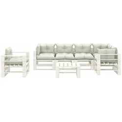 vidaXL 7-tlg. Garten-Lounge-Set Paletten mit Beigen Kissen Holz