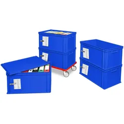 BRB Archiv-Ordnerturm mit Roller, 5 Behälter in blau