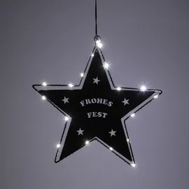 MARELIDA LED Hängestern FROHES FEST - Metallstern - 5-zackig - D: 27cm - 20 LED - Batteri...