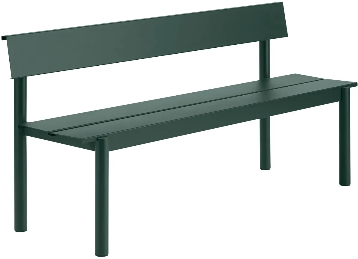 Muuto Linear Steel Gartenbank mit Rückenlehne, 170 cm, dunkelgrün