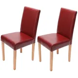 2er-Set Esszimmerstuhl Littau, Stuhl Lehnstuhl, helle Beine Leder rot