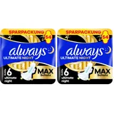 Always Damenbinden Ultimate Night (Größe 6) Mit Flügeln 54 Stück, Super Saugfähig, Für Die Periode (Packung mit 2)