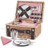 Weiden-Picknickkorb für 2 Personen, Weidenkorb mit Wasserfester Picknickdecke und Besteckset, Picknickkorb für Camping, Outdoor, Valentinstag, Weihnachten, Geburtstag, Hochzeit