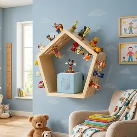 BABY VIVO Kinderregal Fünfeck aus Holz für Toniebox mit magnetischer Aufbewahrung für über 68 Tonies