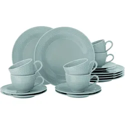 Kaffeeservice SELTMANN WEIDEN "Geschirr-Set, Service Beat", blau (arktisblau), 18 tlg., Porzellan, Geschirr-Sets, Teller, Tassen, Untertassen, Rillendekor, 18 Teile, für 6 Personen