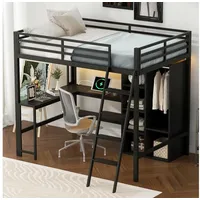 STILVORA Hochbett 140x200 mit Matratze&Schreibtisch,Jugendbett Eisenbett mit LED&USB (Metall-Hochbett mit Schreibtisch, LED-Beleuchtung, USB-Ladestation, Stauraum – Stabiler Metallrahmen, platzsparend, 1-St., 140x200)