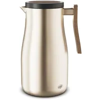 Alfi STUDIO Allure, champagner gold mit Holz-Elementen, Isolierkanne aus doppelwandigem Edelstahl, Thermoskanne hält warm, kalt, Drehverschluss, Öffnung groß, BPA-frei,