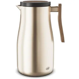 Alfi STUDIO Allure, champagner gold mit Holz-Elementen, Isolierkanne aus doppelwandigem Edelstahl, Thermoskanne hält warm, kalt, Drehverschluss, Öffnung groß, BPA-frei,