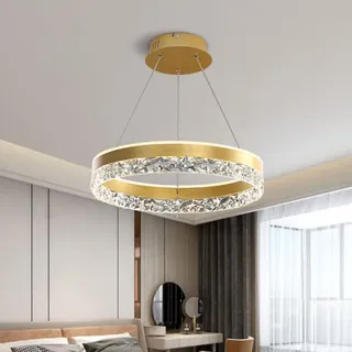 JDONG LED Pendelleuchte schwarz 3 Ring kristall Moderne Kronleuchter Dimmbar mit Fernbedienung Esszimmer led pendelleuchte dimmbar hoehenverstellbar Pendellampe Höhenverstellbar für Wohnzimmer