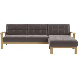 Ecksofa SIT & MORE "Billund L-Form", braun, B:264cm H:88cm T:183cm, 100% Polyester, Sofas, Armlehnen aus eichefarbigem Buchenholz, verschiedene Bezüge und Farben