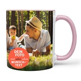 Sunnywall Tasse selbst gestalten mit Foto oder Text Personalisierbar Fototasse Rosa Innen & Henkel Randlos Druck