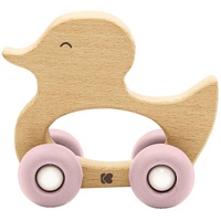 KIKKABOO Holzspielzeug mit Silikonbeißring Ente Buchenholz Beißring ab 12 Monate rosa
