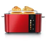 Arendo Toaster Edelstahl, Langschlitz, Touch Display, Restzeit & Bräunungsgradanzeige, 2 lange Schlitze, für 4 Scheiben, 1500 W, Brötchenaufsatz, Wärmeisoliert, Toast-Symbole für Bräunungsgradauswahl rot