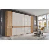 Drehtürenschrank WIEMANN "Cardiff", weiß (glas weiß), B:344,2cm H:216cm T:58cm, Floatglas, Holzwerkstoff, Hartfaserplatte, Massivholz, Schränke, inkl. Türdämpfung
