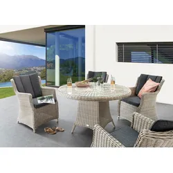 Destiny Garten-Essgruppe »LUNA«, (13 tlg., 4x Sessel, 1x Tisch, inkl. Auflagen), Aluminium, Polyrattan Destiny vintage weiß