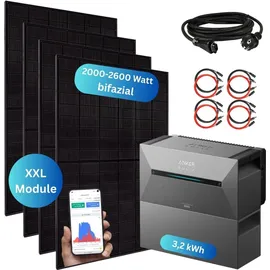 myvoltaics Balkonkraftwerk XXL bifazial 2600 W inkl. Anker Solarbank 2 Pro 3,2 kWh