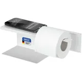 Wenko Turbo-Loc Toilettenpapierhalter mit Ablage Mod. Lizan, aus Stahl, selbstklebend, Starke Haftung, Wandmontage ohne Bohren, WC-Papierhalter mit Ersatzrollenhalter, weiß matt