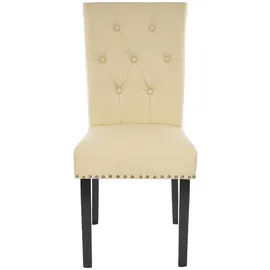 Mendler 6er-Set Esszimmerstuhl Chesterfield II, Stuhl Küchenstuhl, Nieten ~ Kunstleder, creme, dunkle Beine