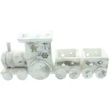 Dekoleidenschaft Dekofigur Weihnachtszug "Shabby White" aus Holz, 40 cm lang, Dekozug Lok mit 2, Anhängern, Dekofigur, Weihnachtsdeko Lokomotive, Deko Weihnachtsfigur weiß