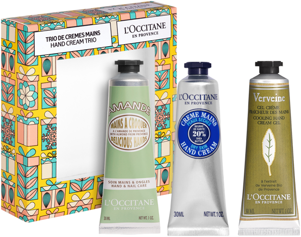 L'Occitane Handcreme-Trio Klassik Xmas 23 = Shea Handcreme 30 ml + Mandel Handcreme 30 ml + Verbene Handcreme 30 ml - 3 Artikel im Set