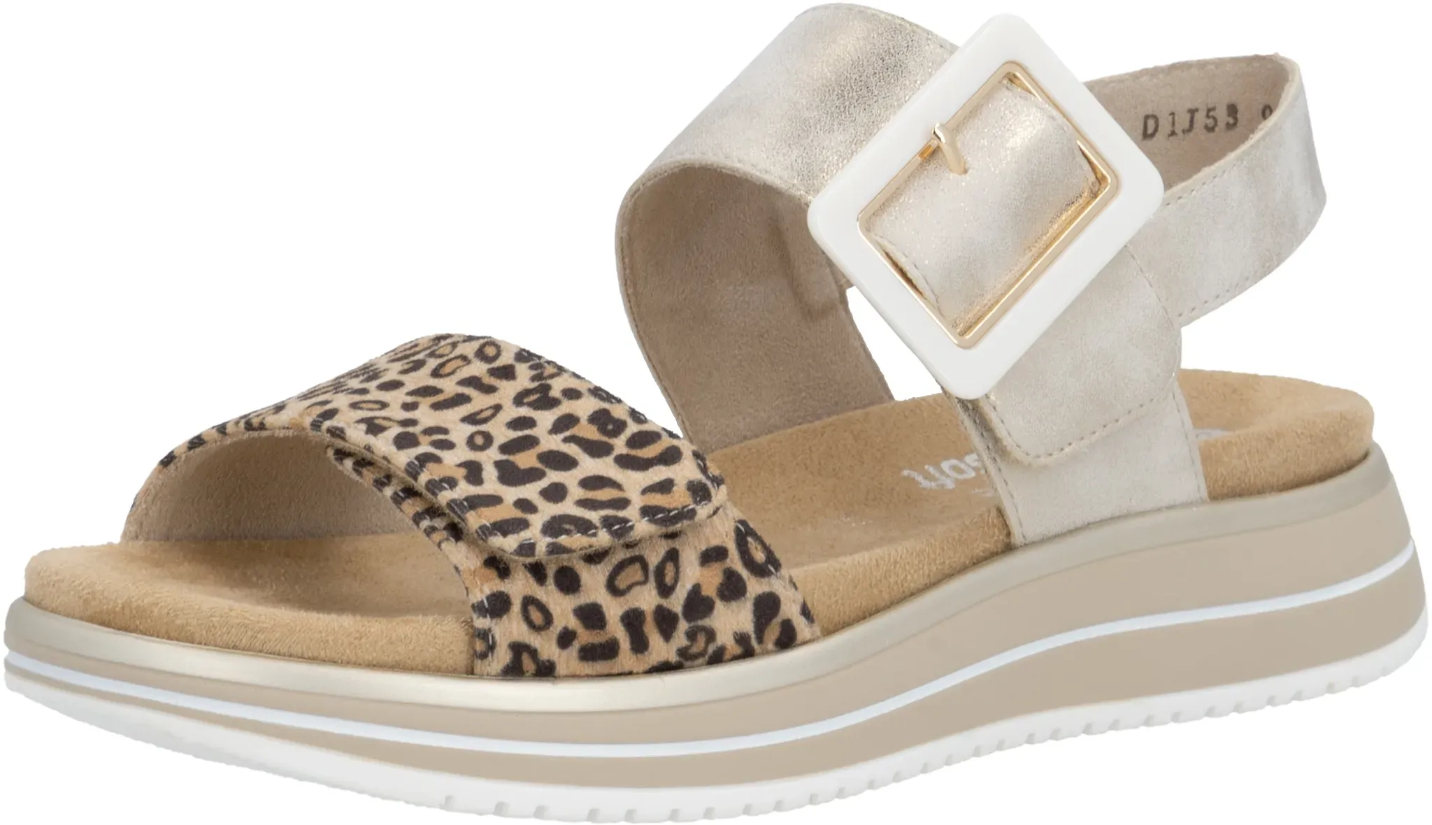 Plateausandale REMONTE, Damen, Gr. 40, beige (goldfarben, leo), Lederimitat, Textil, metallic, Schuhe, Sandalette, Keilsandale, Sommerschuh mit Lite  ́n Soft-Ausstattung