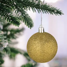 Relaxdays Weihnachtskugeln 101er Set, Kunststoff, Weihnachtsbaumdeko mit Kugeln & Spitze, Christbaumschmuck, Gold/weiß